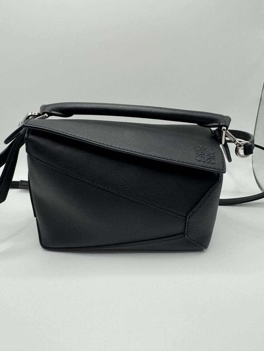 Authentic Loewe Puzzle Edge Mini Bag in Black Calfskin
